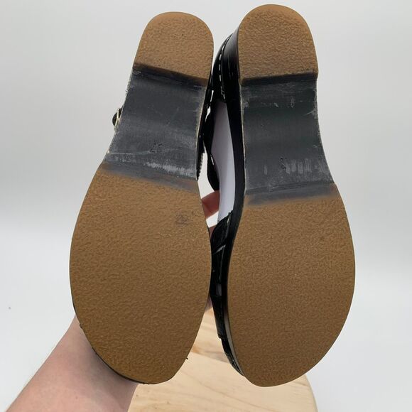 Swedish Hasbeens Toffel Clogs Women 37 US 7 Low Heel Leather Wood Sandals Black - Picture 5 of 8